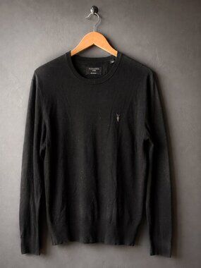 All Saints Mode Merino Wool Crew Pullover Black Sweater Men's XL